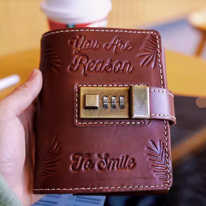 Card Index Box - Handmade Genuine Leather Binder Notebook Password