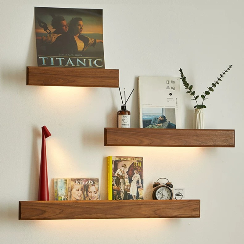 Magazine Holder Rack - Solid Wood Wall Storage Shelf Floating