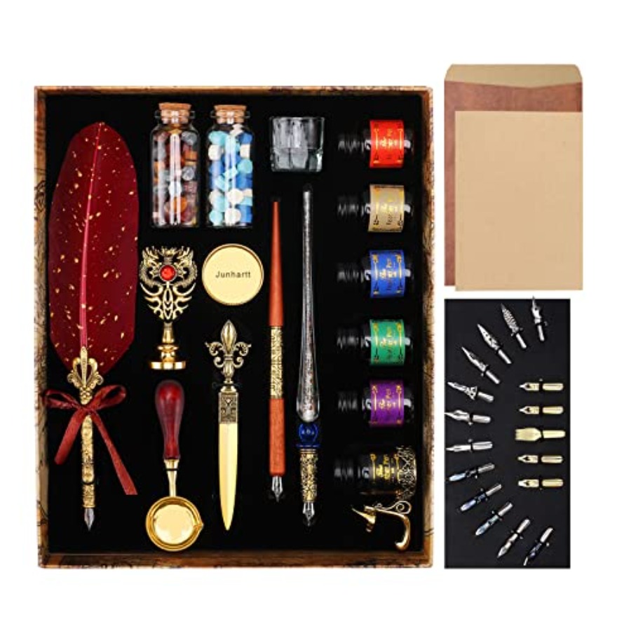 Quill Feather Pen and Ink Set  – Wax Seal Stamp Set recenzja i cena