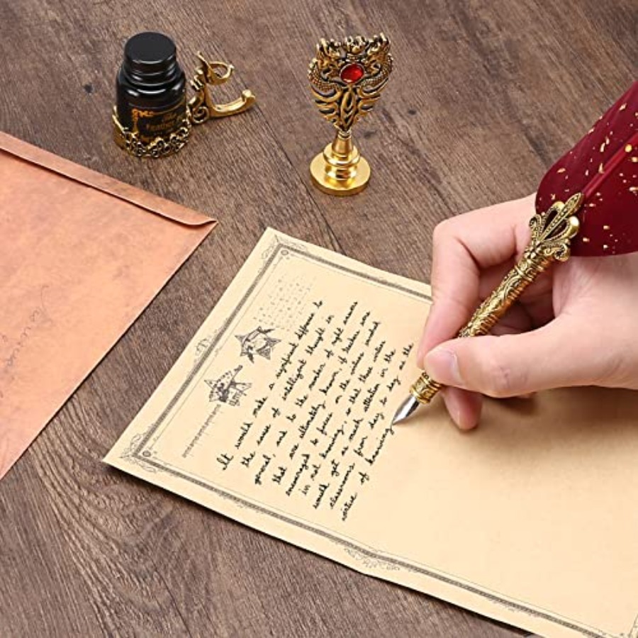 Quill Feather Pen and Ink Set  – Wax Seal Stamp Set recenzja i cena