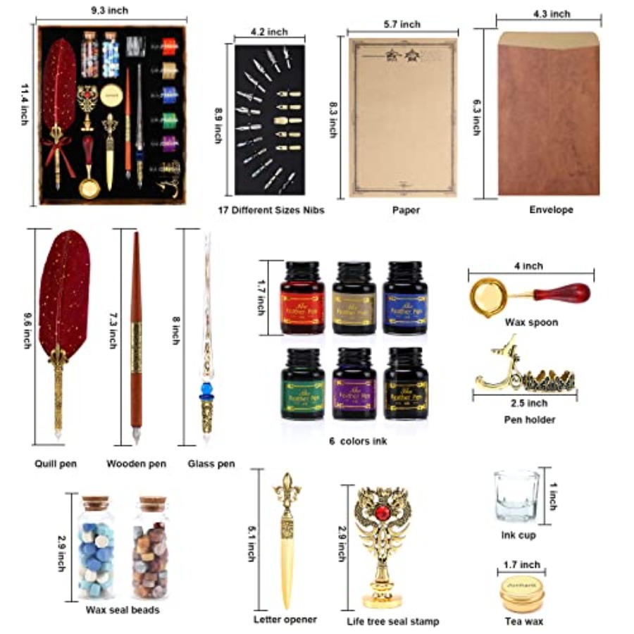 Quill Feather Pen and Ink Set  – Wax Seal Stamp Set recenzja i cena