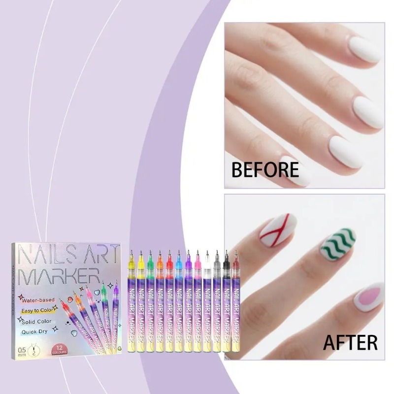 12Pcs/Set Multicolor Nail Art  – Correction Pen Fine recenzja i cena